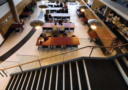 Public staircase with brown steps and white nosings.